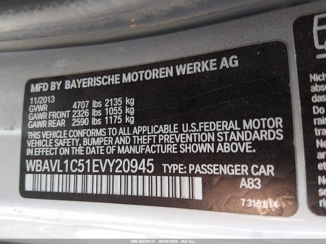 46226127 :رقم المزاد ، WBAVL1C51EVY20945 vin ، 2014 Bmw X1 Xdrive28i مزاد بيع
