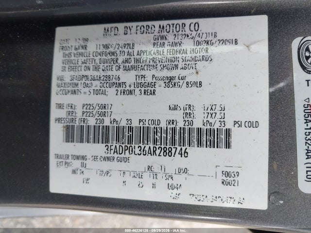 Aukcja sprzedaży 2010 Ford Fusion Hybrid, vin: 3FADP0L36AR288746, numer aukcji: 46226128
