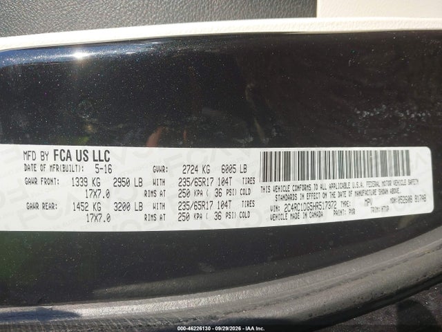 Aukcja sprzedaży 2017 Chrysler Pacifica Touring, vin: 2C4RC1DG5HR517372, numer aukcji: 46226130