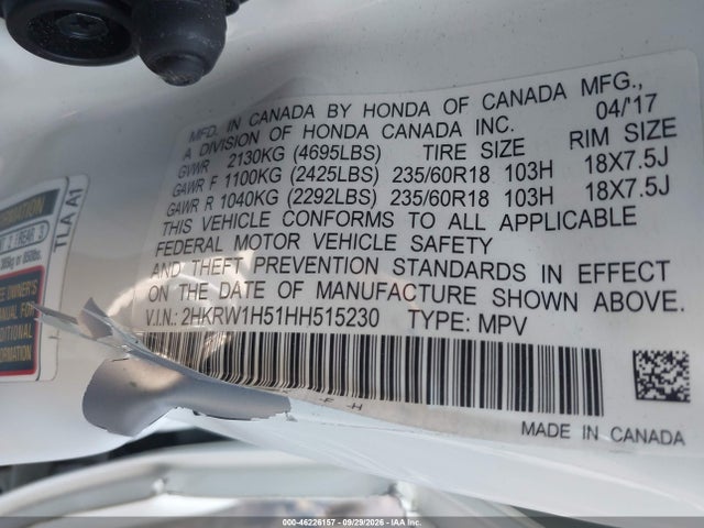 Honda CR-V EX 2017 2HKRW1H51HH515230 Image 9
