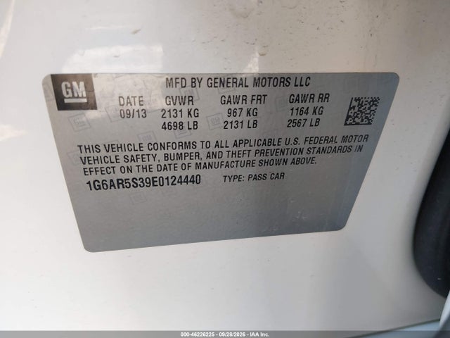 2014 Cadillac Cts Luxury მანქანა იყიდება აუქციონზე, vin: 1G6AR5S39E0124440, აუქციონის ნომერი: 46226225