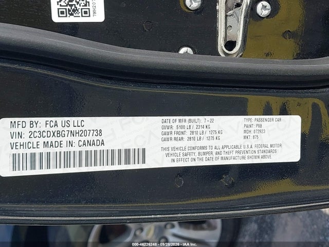 Aukcja sprzedaży 2022 Dodge Charger Sxt Rwd, vin: 2C3CDXBG7NH207738, numer aukcji: 46226248