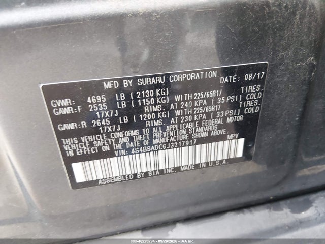Продажа на аукционе авто 2018 Subaru Outback 2.5i Premium, vin: 4S4BSADC6J3217917, номер лота: 46226294