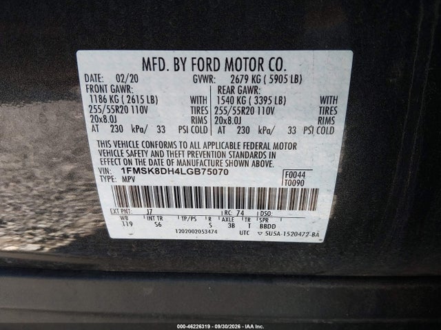 Продаж на аукціоні авто 2020 Ford Explorer Xlt, vin: 1FMSK8DH4LGB75070, номер лоту: 46226319