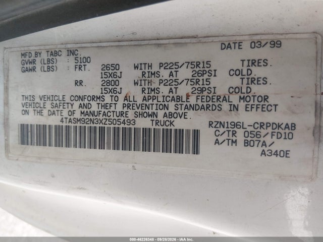 Продажа на аукционе авто 1999 Toyota Tacoma Prerunner, vin: 4TASM92N3XZ505493, номер лота: 46226348