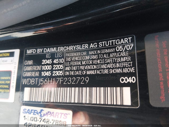 Aukcja sprzedaży 2007 Mercedes-benz Clk 350, vin: WDBTJ56H17F232729, numer aukcji: 46226380