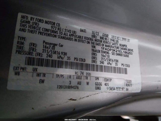 46226401 :رقم المزاد ، 1FADP3K21EL186253 vin ، 2014 Ford Focus Se مزاد بيع