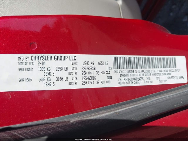 Продаж на аукціоні авто 2010 Dodge Grand Caravan Sxt, vin: 2D4RN5DX4AR247951, номер лоту: 46226405