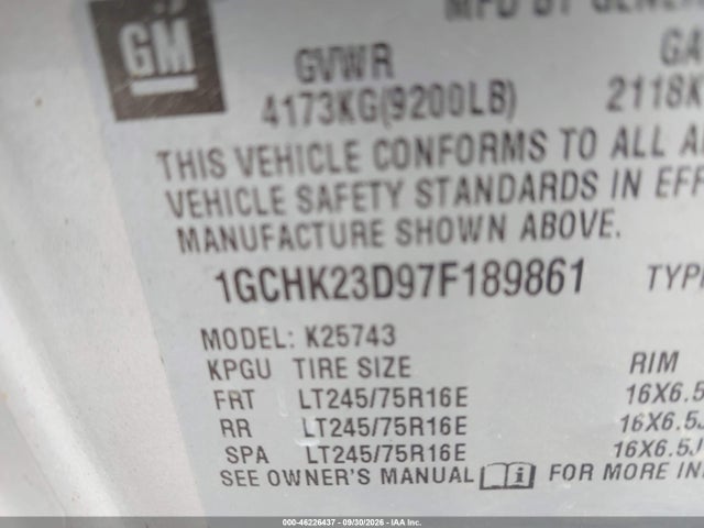 2007 Chevrolet Silverado 2500hd Classic Lt3 მანქანა იყიდება აუქციონზე, vin: 1GCHK23D97F189861, აუქციონის ნომერი: 46226437