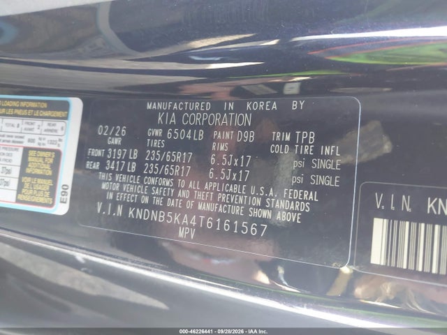 46226441 :رقم المزاد ، KNDNB5KA4T6161567 vin ، 2026 Kia Carnival Mpv Hybrid Lxs مزاد بيع