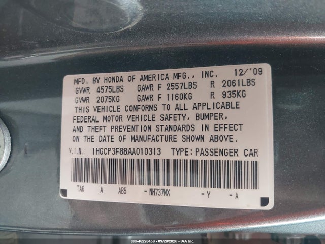 Продаж на аукціоні авто 2010 Honda Accord 3.5 Ex-l, vin: 1HGCP3F88AA010313, номер лоту: 46226459