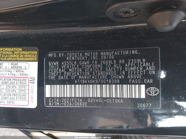 Продаж на аукціоні авто 2007 Toyota Camry Se V6, vin: 4T1BK46K97U018398, номер лоту: 46226464