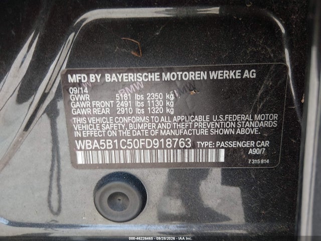 46226465 :رقم المزاد ، WBA5B1C50FD918763 vin ، 2015 Bmw 535i مزاد بيع