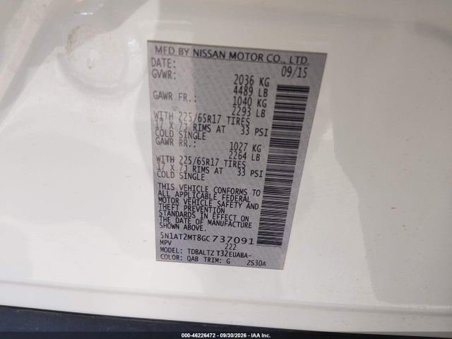 5N1AT2MT8GC737091 Nissan ROGUE SV