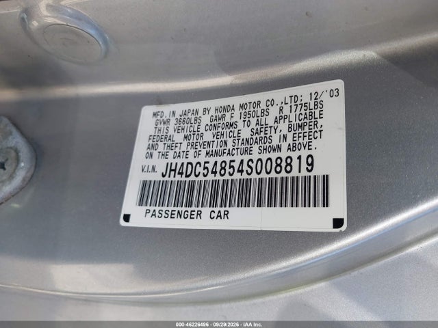 46226496 :رقم المزاد ، JH4DC54854S008819 vin ، 2004 Acura Rsx مزاد بيع