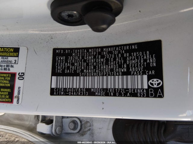 5YFBURHE6FP217049 Toyota COROLLA LE