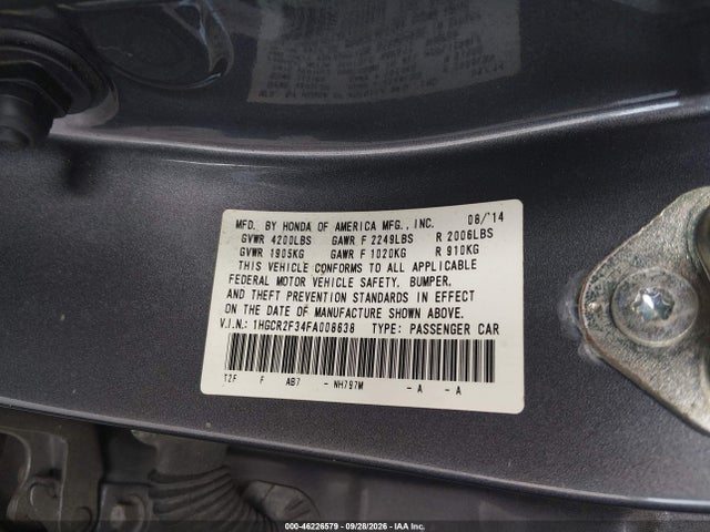 46226579 :رقم المزاد ، 1HGCR2F34FA008638 vin ، 2015 Honda Accord Lx مزاد بيع