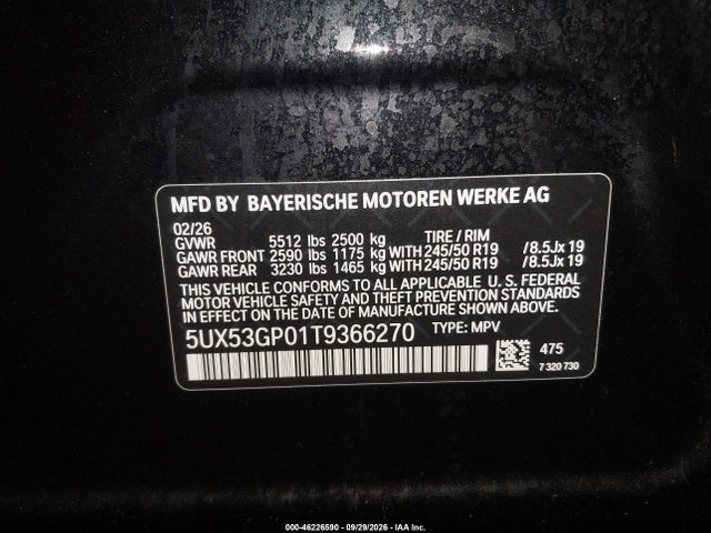Продажа на аукционе авто 2026 Bmw X3 30 Xdrive, vin: 5UX53GP01T9366270, номер лота: 46226590