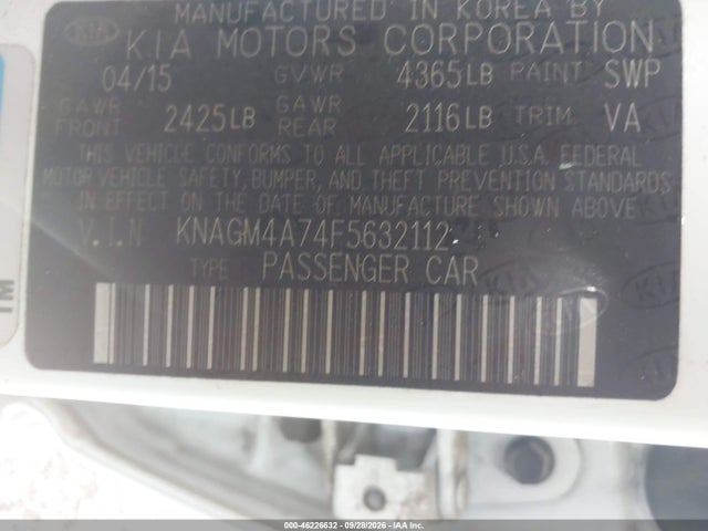 KIA Optima Lx 2015 KNAGM4A74F5632112 Image 9