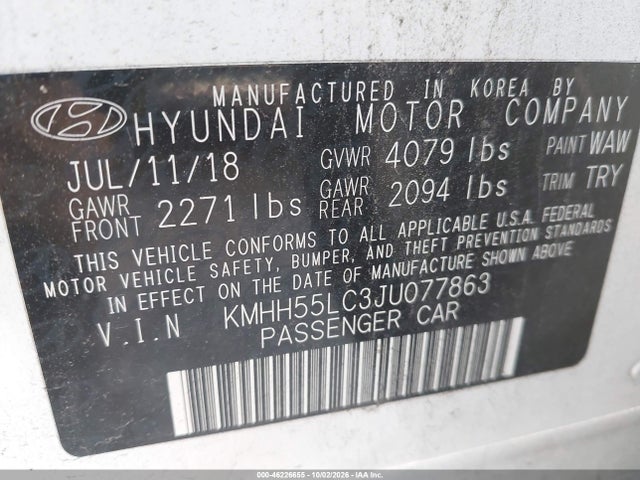 Aukcja sprzedaży 2018 Hyundai Elantra Gt Sport, vin: KMHH55LC3JU077863, numer aukcji: 46226655