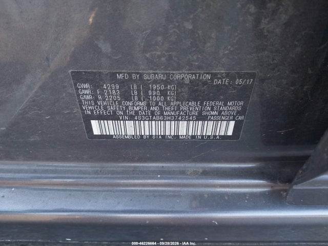 46226664 :رقم المزاد ، 4S3GTAB63H3742545 vin ، 2017 Subaru Impreza 2.0i Premium مزاد بيع