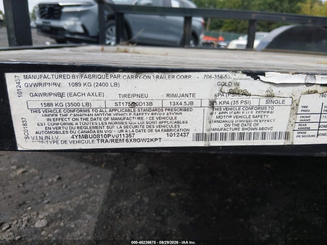 Aukcja sprzedaży 2023 Carry On Trailer, vin: 4YMBU0810PV011357, numer aukcji: 46226675