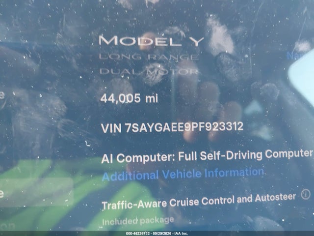46226732 :رقم المزاد ، 7SAYGAEE9PF923312 vin ، 2023 Tesla Model Y Awd/long Range Dual Motor All-wheel Drive مزاد بيع