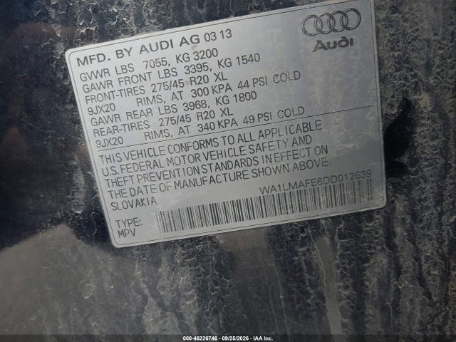 Aukcja sprzedaży 2013 Audi Q7 3.0 Tdi Premium, vin: WA1LMAFE6DD012639, numer aukcji: 46226746