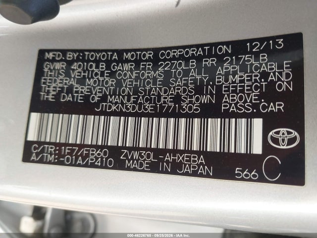 Продажа на аукционе авто 2014 Toyota Prius Two, vin: JTDKN3DU3E1771305, номер лота: 46226765