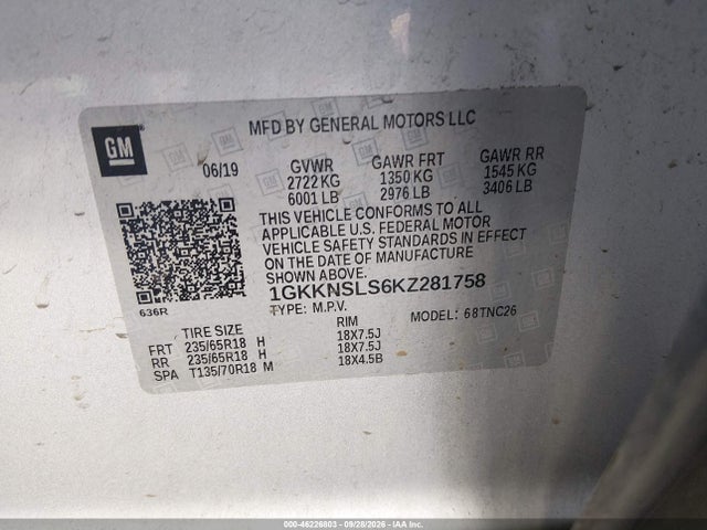 Продажа на аукционе авто 2019 Gmc Acadia Sle-2, vin: 1GKKNSLS6KZ281758, номер лота: 46226803