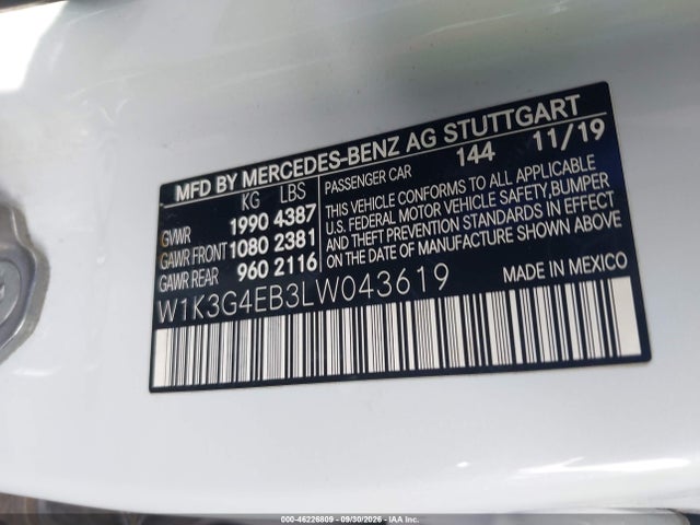 W1K3G4EB3LW043619 Mercedes-Benz A 220