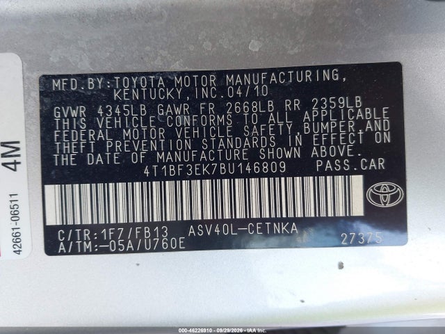 Продаж на аукціоні авто 2011 Toyota Camry Le, vin: 4T1BF3EK7BU146809, номер лоту: 46226910