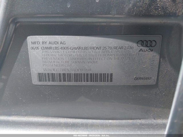 Aukcja sprzedaży 2006 Audi A4 3.2, vin: WAUEG78EX6A009198, numer aukcji: 46226949