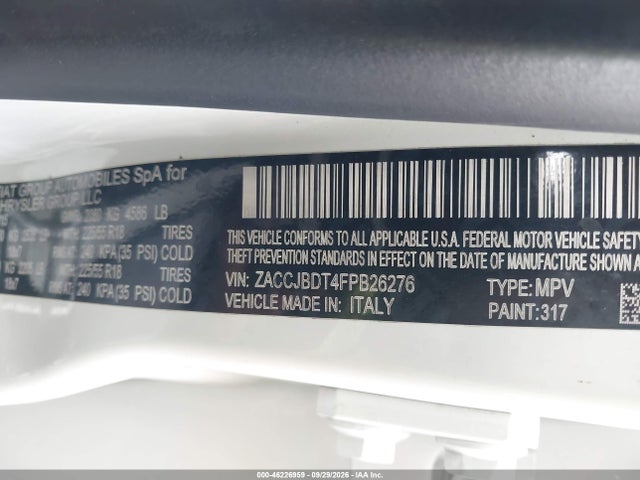 Продажа на аукционе авто 2015 Jeep Renegade Limited, vin: ZACCJBDT4FPB26276, номер лота: 46226959