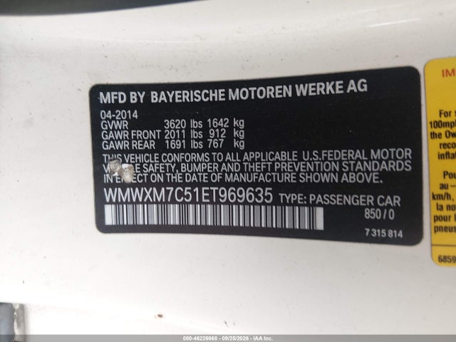 Aukcja sprzedaży 2014 Mini Hardtop Cooper S, vin: WMWXM7C51ET969635, numer aukcji: 46226968