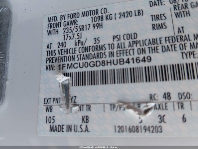 Ford ESCAPE SE 2017 1FMCU0GD8HUB41649 Image 9