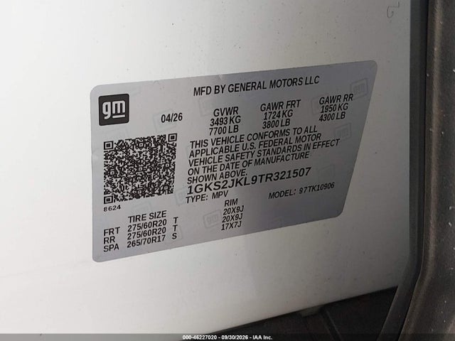 Продаж на аукціоні авто 2026 Gmc Yukon Xl 4wd Denali, vin: 1GKS2JKL9TR321507, номер лоту: 46227020