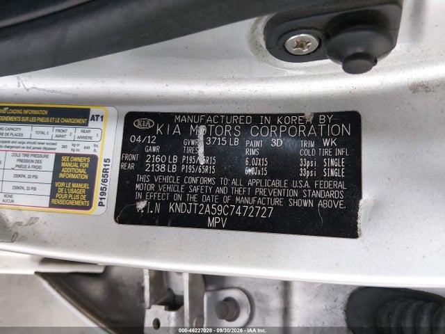 Aukcja sprzedaży 2012 Kia Soul, vin: KNDJT2A59C7472727, numer aukcji: 46227028