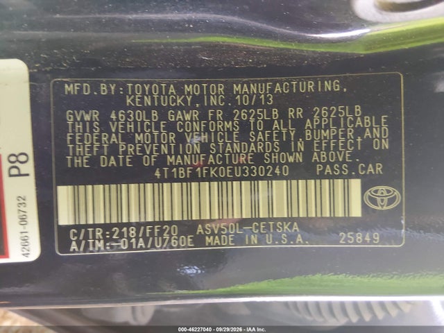 Продаж на аукціоні авто 2014 Toyota Camry Se Sport, vin: 4T1BF1FK0EU330240, номер лоту: 46227040