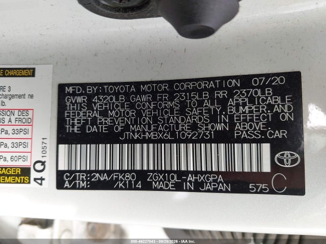 Продажа на аукционе авто 2020 Toyota C-hr Xle, vin: JTNKHMBX6L1092731, номер лота: 46227043