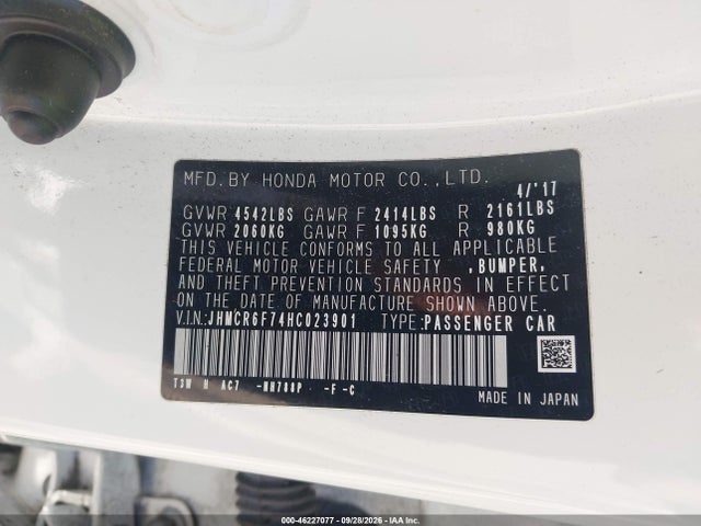 Aukcja sprzedaży 2017 Honda Accord Hybrid Touring, vin: JHMCR6F74HC023901, numer aukcji: 46227077