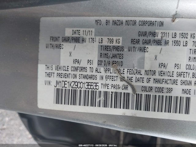 46227113 :رقم المزاد ، JM1DE1KZ9C0135535 vin ، 2012 Mazda Mazda2 Sport مزاد بيع