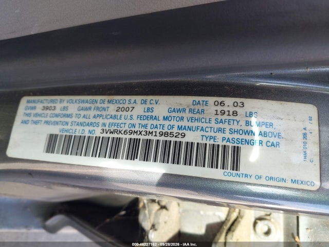46227162 :رقم المزاد ، 3VWRK69MX3M198529 vin ، 2003 Volkswagen Jetta Gl مزاد بيع