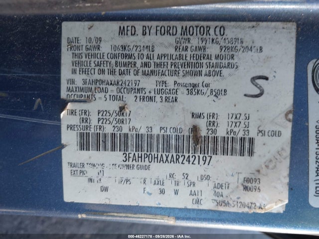 Продажа на аукционе авто 2010 Ford Fusion Se, vin: 3FAHP0HAXAR242197, номер лота: 46227178