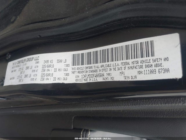 2015 Jeep Cherokee Limited მანქანა იყიდება აუქციონზე, vin: 1C4PJMDS3FW605604, აუქციონის ნომერი: 46227230
