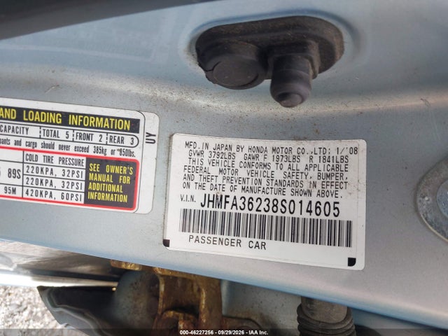 Продаж на аукціоні авто 2008 Honda Civic Hybrid, vin: JHMFA36238S014605, номер лоту: 46227256