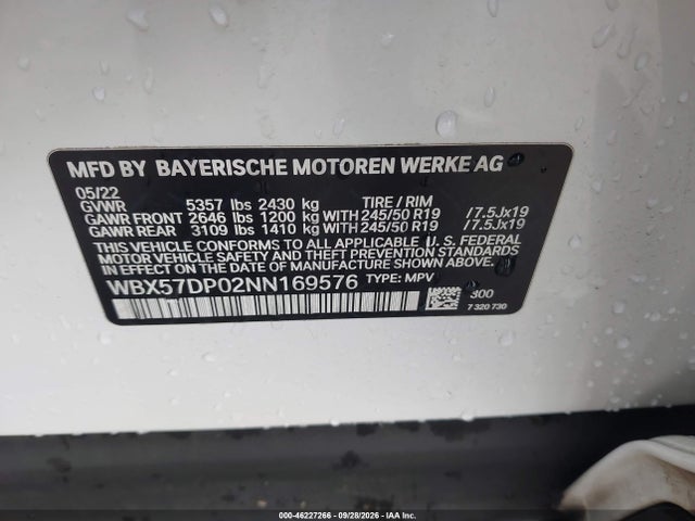 Продажа на аукционе авто 2022 Bmw X3 Xdrive30i, vin: WBX57DP02NN169576, номер лота: 46227266