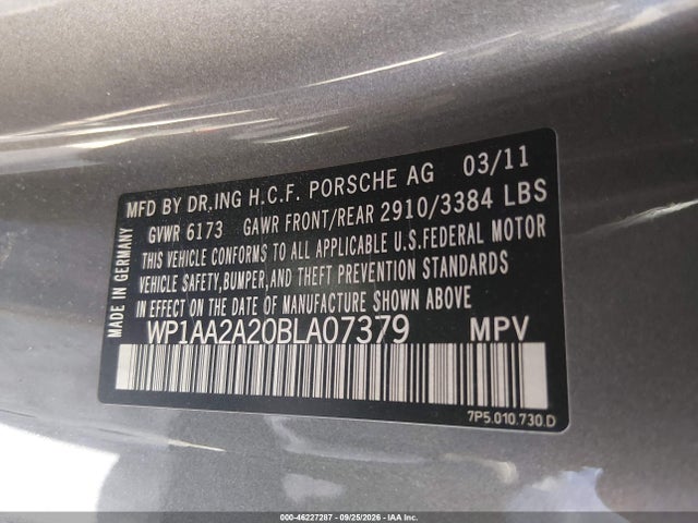 Продажа на аукционе авто 2011 Porsche Cayenne, vin: WP1AA2A20BLA07379, номер лота: 46227287