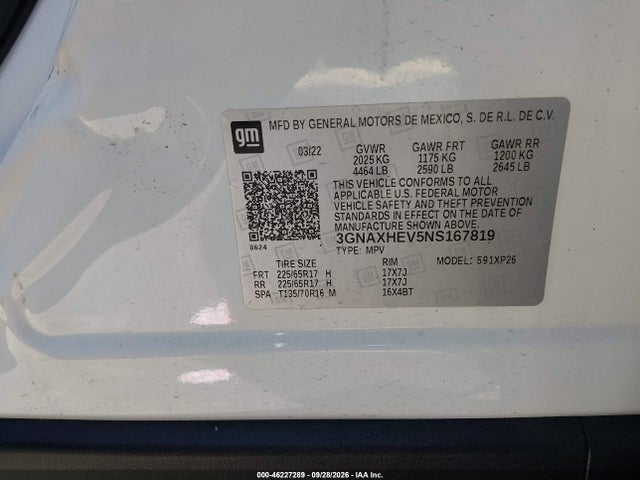 Aukcja sprzedaży 2022 Chevrolet Equinox Fwd Ls, vin: 3GNAXHEV5NS167819, numer aukcji: 46227289