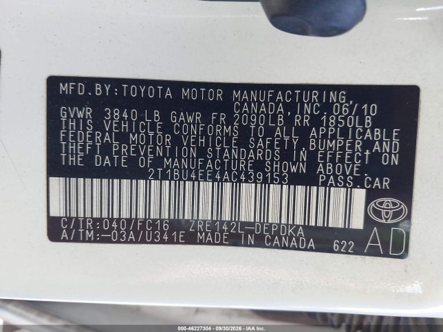 Aukcja sprzedaży 2010 Toyota Corolla Le, vin: 2T1BU4EE4AC439153, numer aukcji: 46227304